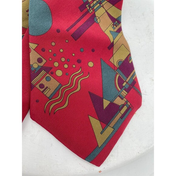 Nino Cerruti Neck Tie Mens Red Yellow Purple Green Geometric Classic Formal - Picture 3 of 8